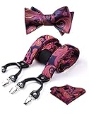 HISDERN Hosenträger für Herren Einstellbar und Elastisch Y Style Paisley fliege Taschentuch Set