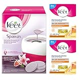 Elektrisches Warmwachs Set + 2x Warmwachsperlen mit Bienenwachs für langanhaltende Haarentfernung für bis zu 28 Tage glatte Haut Veet Spawax Set + 2x Veet Warmwachs-Perlen 230 g