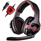 SADES SA903 7.1 Surround Sound Stereo Professionelle PC USB Gaming Headset Stirnband Kopfhörer mit Mikrophon, Tiefe Bässe, Over-The-Ear-Lautstärkeregler LED-Leuchten für PC Gamers(schwarz)
