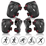 BINSENI Kinder Knieschoner Set 6 in 1 Schutzausrüstung Verstellbare Knie-Ellbogen-Handgelenk-Protektorenset Geeignet für Kinder Skateboardfahren Reiten Roller Rollschuhlaufen(Rot)