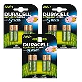 Duracell Wiederaufladbare NiMH-Akkus, AAA, bereits aufgeladen, einsatzbereit, bleiben nach dem Aufladen länger geladen, 850 mAh, 1,2 V, 12 Stück