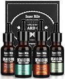 Bartöl 4 Duftpackungen - 100% Natürlich - Zedernholz, Sandelholz, Salbei, Süßorange für Männer Bartwachstum, Hydrat, Erweichen, Ideale Perfekte Geschenke für Männer Ihm Papa Freund