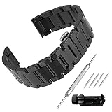 Beauty7 Unisex Edelstahl Uhrenarmband 24mm Schwarz mit Faltschließe Gerade Anstoß Länge VerstellbarVerkürzungswerkzeug Link Entferner 4 STK Federstege und Federstift WBL00025ST24a