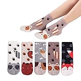 MAKFORT Lustige Socken Damen Tier Muster Niedlich Baumwolle Sneaker Socken Kuschelsocken Damen Warme Socken Frauen Thermal Lässige Socken 5 Paar, 5 Tiptoe Puppy, Einheitsgröße