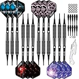 CyeeLife 12Stück Soft Dartpfeile Softdarts 16 Gr. mit Fett&stark Aluminium Schäften+100 Spitzen+24 Flights+Tool