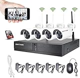 WLAN Überwachungskamera Set, 8CH NVR Kit mit 4 Außen 1080P Sicherheitskamera mit 1TB HDD Festplatte, IP Kamera Outdoor mit Beweungsmelder, 30m IR Nachtsicht, IP66 Wasserdicht, kostenlos APP XMEYE