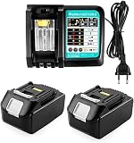 2 Stück 18V 5,0Ah BL1850B Ersatz Akku Lithium-Ionen + DC18RC 3A Ladegerät für Makita 18Volt BL1840 BL1830 BL1850 LXT400 BL1815 BL1860 194205-3 Werkzeug Ersatzakku