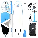 AKD Seastar 10'8' SUP Board 325 x86 x15cm Paddle Board Aufblasbar 165KG/346L, Pumpe mit Manometer, Verstellbarer Sport Alu-Paddel, Rucksack und Leash, Firmensitz in Berlin (Blau)