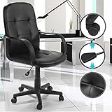 MIADOMODO® Bürostuhl mit Armlehne - ergonomisch, mit Polsterung und Rollen, höhenverstellbar, Kunstleder, Schwarz - Drehstuhl, Chefsessel, Schreibtischstuhl, Computerstuhl für Office, Büro, Home-Office