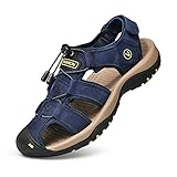 ZYLDK Sandalen Herren Leder Trekkingsandalen Outdoorschuhe Sommer Sport Freizeitschuhe Wanderschuhe MAnner Sport-Outdoor Wasser Fischer Atmungsaktive Sandale, Blau, 40 EU