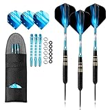 Crazy-m 3 Stück Profi dartpfeile blau Steeldarts dartscheibe 23 g Dartset Turnier Steel Tip Dartpfeile Set Professionelle Darts mit pu Case Schwarze Beschichtung Messing Pet-Flüge