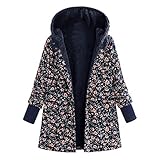 Lulupi Winterjacke Damen Warm Mantel Gefütterte Fleecejacke Ethnische Boho Jacke Frauen Elegant Vintage Blumendruck Kapuzenjacke Outwear Parka Coat
