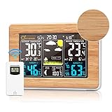 Wetterstation mit Außensensor, Thermometer innen/ausen, Hygrometer Uhr, Farbdisplay USB-Ladeanschluss Funk Weather Station, Luftdruck, Mondphasen und Wettervorhersage & Schlummerfunktion