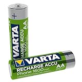 VARTA Recharge Akku Phone Accu AA Mignon Ni-Mh Accu (2er Pack, 1600 mAh, geeignet für schnurlose Telefone)