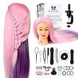 Neverland Beauty Übungskopf Friseur 24' 100% Synthetik haar Trainingskopf Frisurenkopf Trainingsköpfe Puppenkopf für Friseure Mit kostenlos Halter + DIY Haare Frisuren Set