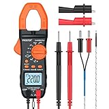 Proster Digital Zange Meter TRMS Auto Ranging 6000 Counts Multimeter mit Krokodilklemme Batterie und Taschen Multitester mit Licht für Spannung Strom Widerstand Kapazität Frequenz Temperatur Testen