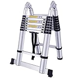MCTECH® Aluminium Teleskopleiter 5m klappbar Multifunktionsleiter Aluleiter Klappleiter 150 kg Belastbarkeit (5m klappbar)