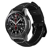 MroTech Ersatzband für Gear S3 Armband Echtes Leder Uhrenarmband 22mm Lederarmband Wildleder kompatibel für Huawei Watch GT, Gear S3 Frontier Classic, Galaxy Watch 46mm, Fossil Herren - Schwarz