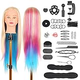 Trainingsköpfe für Friseure, Anself 70cm Übungskopf Practice Hairdressing Training Heads mit Tischklemmenständer Regenbogen Hair Styling Braid Set
