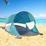 Mojawo Pop Up Automatik Wurfzelt Strandmuschel mit Sandtaschen Sonnenschutz Camping Windschutz Outdoor Zelt Blau mit Tasche
