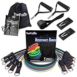TheFitLife Fitness Widerstandsbänder mit Griff 150lbs - 5 Fitnessgurte, Trainingsrohr mit großem Griff, Knöchelriemen, Türankerbefestigung, Handtasche und Bonus eBook