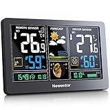 Newentor Wetterstation mit Außensensor Funk Digitales Farbdisplay DCF-Funkuhr Multifunktionale Funkwetterstation Thermometer Hygrometer