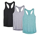 icyzone® Damen Funktions-Tanktop Sporttop Unterhemd Stretch fuer Yoga Fittness training Damen Tanktop Racerback ,Black/Granite/Green,M