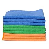 FloKa69® Mikrofaser Putztücher Set I 9 Premium Geschirrtücher Blau Grün Orange 40x40 cm 300gsm I Microfaserlappen für Küche Bad Fenster Putzlappen waschbar saugstark streifenfrei