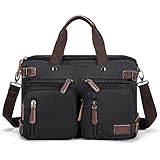 Fresion Umhängetaschen Herren, Laptoptasche oder Schultasche - Canvas Vintage Umhängetasche wandelbar in einen Rucksack,14-Zoll Laptop Business Tasche für Arbeits Büro, Schwarz