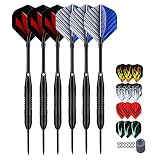 LARRITS 6 Stück Steel Dartpfeile Set Dart Pfeile mit metallspitze Steel Darts mit Aluminium Shaft, umfassen 18 Stück Flights 6 Stück Gummi O-Ringe 1 Stück Dartspitzer 24 23 22 Gramm (23g)