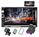 Camecho Doppel Din Auto Radio Audio Bluetooth Touch MP5 Player USB FM Android Telefon Spiegel Link Entertainment Multimedia Stereo + 4 LED Mini Rückfahrkamera mit Lenkradfernbedienung