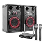 Karaoke-Anlage STAR-Mitte 400 Watt Karaoke Set PA Boxen + Funk Mikrofon (USB-SD-Slot, 100m Mikro-Reichweite, MP3-Bediensektion) schwarz-rot