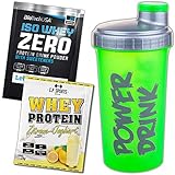 C.P. Sports Eiweiß Shaker 700ml, Protein Shaker, Mixer (neonorange – sex weights and proteinshakes) + 1x C.P. Sports Whey Protein 25g + 1x BioTech USA Iso Whey Zero 25g + 2x C.P. Sports Sticker