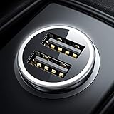 DIVI Zigarettenanzünder USB Ladegerät, Metall Mini Auto Ladegerät [Monitor Spannung] KFZ Ladeadapter 4.8A/24W Dual USB Auto Adapter kompatibel mit iPhone X/XS, S10/S9/Note 10/9, iPad-Schwarz