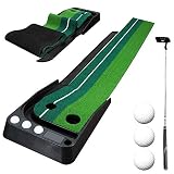 TolleTour Golf Auto Rückkehr Puttingmatte, mit Golf Putter, 3 Golfbälle, für Zuhause Büro Gym,Standart beim Putten zu halten BZW zu verbessern