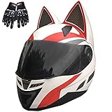 ZJRA Katze-Ohr-Helm, Motorradhelm Mit Cat Ear Creative Horn Off Road Motocross-Helm Für Männer & Frauen, Erwachsene, ECE/DOT Genehmigt,Cat Ears Helmet,1,XL61~62cm