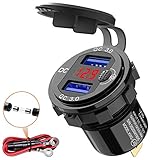 Quick Charge 3.0 Auto USB Steckdose 12V mit Schalter, USB Einbau Buchse 24V Wasserdicht KFZ Ladegerät Zigarettenanzünder Dose mit Rot LED Voltmeter Spannungsanzeige für Motorrad Boot LKW Wohnwagen