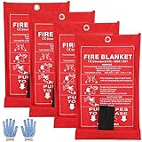 SAINUOD Feuerlöschdecke, Fiberglas-Notfalldecke, Entstörung, entflammbar, für Küche, Kamin, Auto, Büro, Lager (4 Stück)