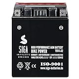 SIGA Motorradbatterie 12V 14Ah 250A/EN AGM Batterie 12V Batterie YB14-A2 CB14-A2 51412