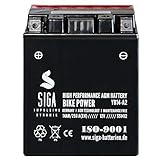 SIGA Motorradbatterie 12V 14Ah 250A/EN AGM Batterie 12V Batterie YB14-A2 CB14-A2 51412