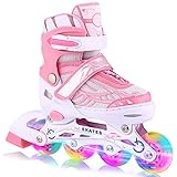 WeSakte Inline Skates Kinder/Jungen/Mädchen Einstellbare Rollschuhe Kinder Mit Leucht PU Räder Dreifach Schutz Leichte Inline Skates Inliner Gute Geschenk für Kinder (Weiß & Rosa, M: 35-38 EU)