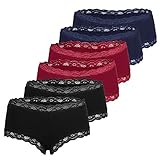 Fabio Farini 6er-Pack Damen Baumwoll Slips Pantys mit Spitze Sets Multifarb Set 42