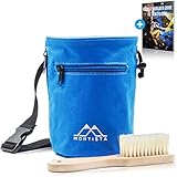 Montista Chalkbag mit Boulder-Bürste - 2-in-1 Magnesia-Beutel Set zum Bouldern und Klettern - Mit staubdichtem Verschluss, Hüftgurt und 2 Taschen - inkl. E-Book Chalk & Boulder Guide (Blau)