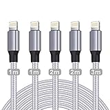 WUYA für iPhone Ladekabel, MFi Zertifiziert Datenkabel für iPhone Kabel(5Pack-1/1/2/2/3m) USB A auf Lightning Kabel Kompatibel mit iPhone 12 11 Pro XS Max XR X 8 Plus 7 Plus 6 Plus 5s SE iPad (Grau)