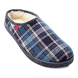Andrés Machado Unisex Hausschuhe für Damen und Herren für Sommer und Winter – Slipper/Pantoffeln - AM001 – Oberteil aus Filz – mit Rutschfester Gummisohle – Blau kariert EU 47