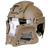 Tactical Helmet Outdoor Retro Protection Schnelle Vollgesichtsmaschenbrille mit Schutzbrille, geeignet für Airsoft Paintball CS Outdoor-Aktivitäten,Braun