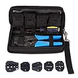 Amzdeal Crimpzange, Kabelschuhzange mit 5 wechselbaren Einsatzbacken und Ratschenfunktion für isolierte Verbinder (mit Tasche und Kreutzschlitz Schraubendreher)