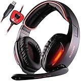 Sades 902 7.1 Kanal Virtual USB Gaming Headset Surround Stereo verkabelt über-Ohr Gaming Kopfhörer mit Mikrofon Revolution Lautstärkeregler Geräuschunterdrückung LED Licht für PC/Mac/Laptop (blau)