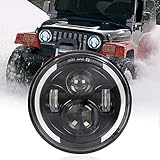 7' Runder LED-Scheinwerfer, 75W Wasserdichter Angel Eye Ring DRL & Bernsteinfarbener Blinker H/L-Strahl für Wrangler Harley Davidson