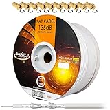 135dB 100m Koaxial SAT Kabel Reines KU Kupfer Koax Kabel Antennenkabel 5-fach geschirmt für DVB-S / S2 DVB-C und DVB-T BK Anlagen + 10 vergoldete F-Stecker mit Gummiring SET Gratis dazu von HB Digital